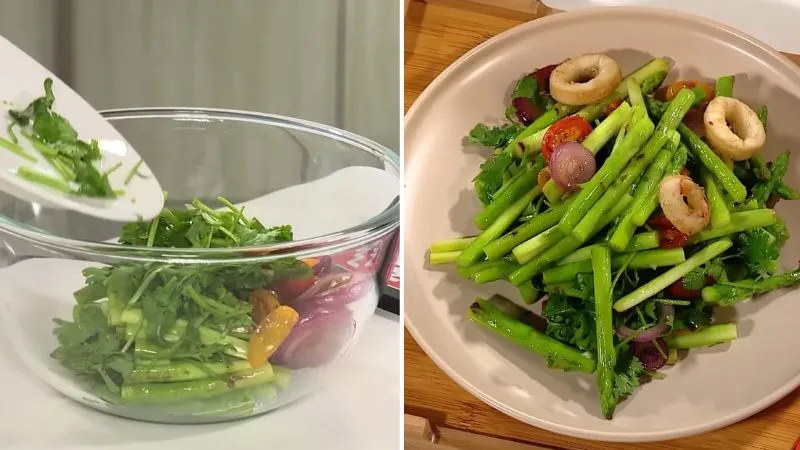 Công thức làm salad mực măng tây giòn ngon, thanh mát